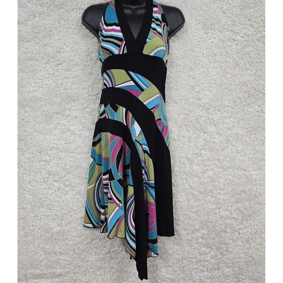 Vintage A Byer Dress Women M Green Pink Halter Babydoll Psychedelic Y2K USA - Picture 1 of 10